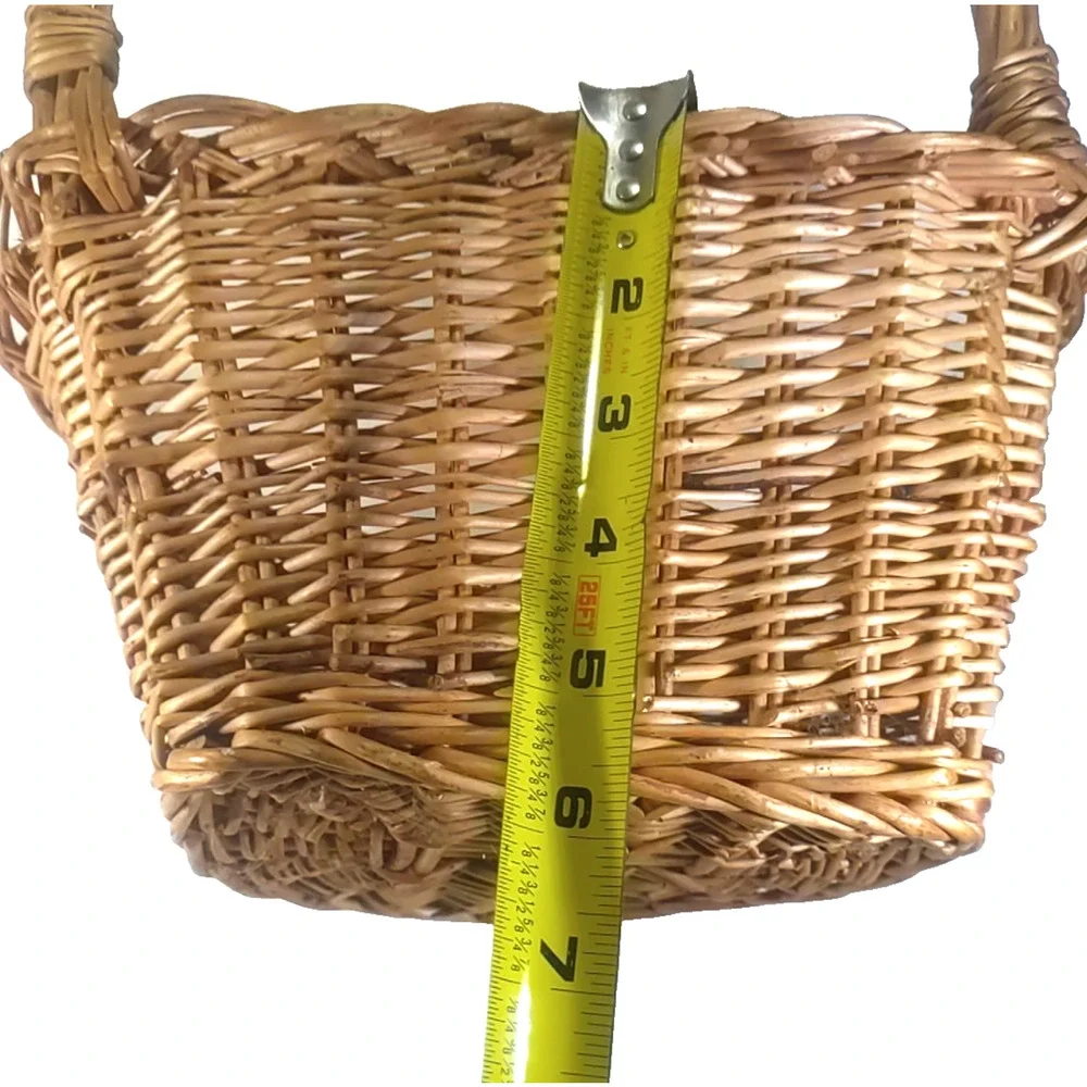 Hanging Half Basket Wicker Rattan Light Brown Handle Plant Storage